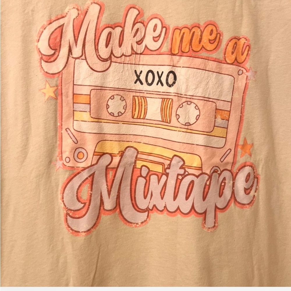 Cream Graphic Tee with Cassette Design
